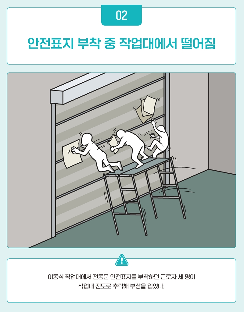 안전표지 부착 중 작업대에서 떨어짐